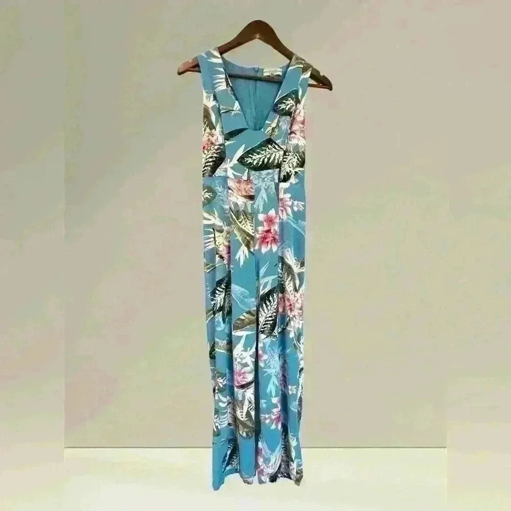 Guess Blue Blue Tropical Palm Print Beachy Sleeveless Jumpsuit‎ Romper Size 2